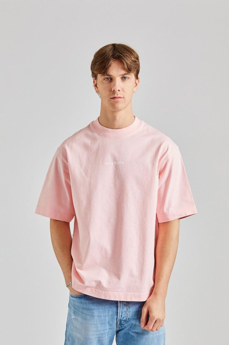 Herre Acne Studios T-Skjorter | T-Shirt Logo Pale Pink Fn-Mn-Tshi000579