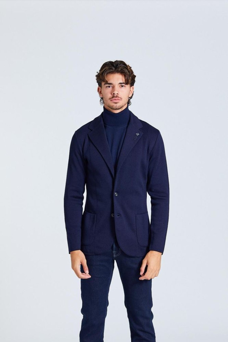 Herre LARDINI Cardigans | Man Knit Jacket Blue