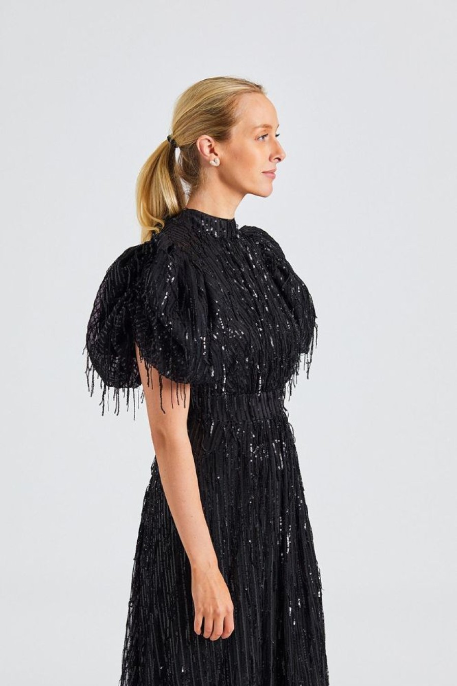 Dame ROTATE Birger Christensen Kjoler | Sequin Midi Puff Dress Black