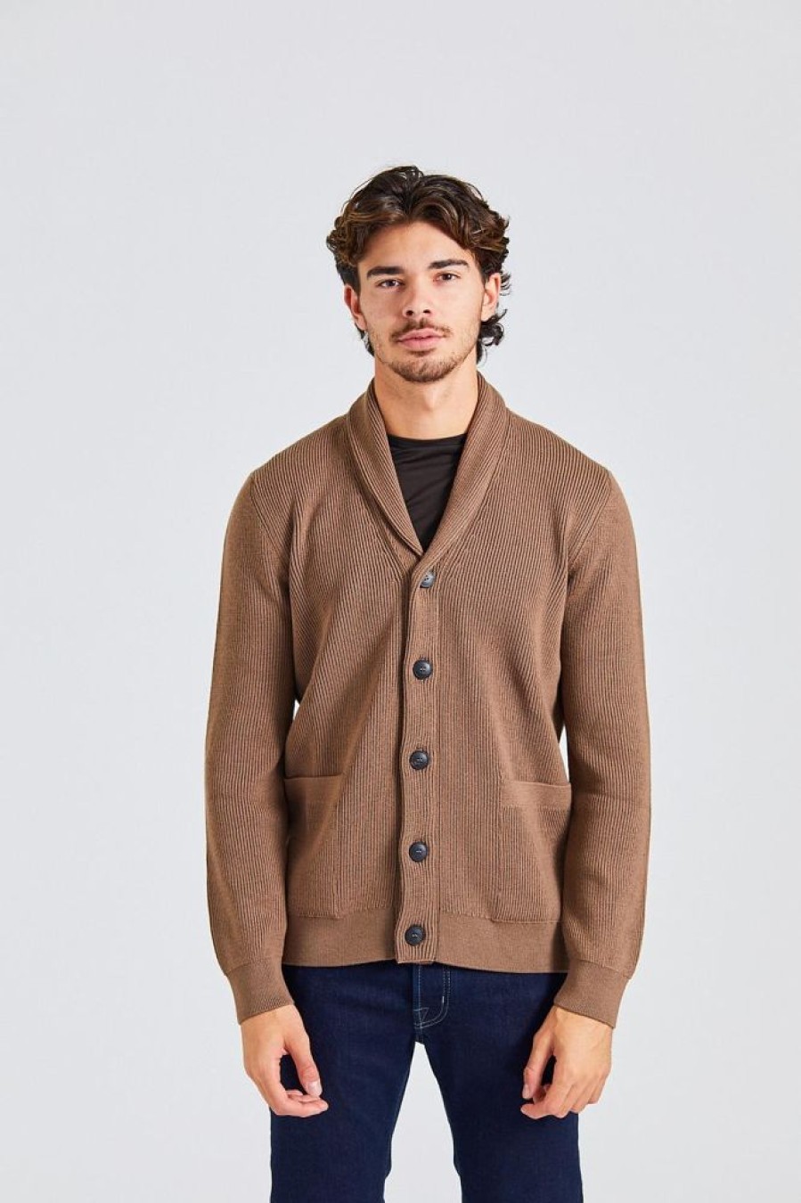 Herre SUNSPEL Cardigans | Plaited Shawl Cardigan Cedar