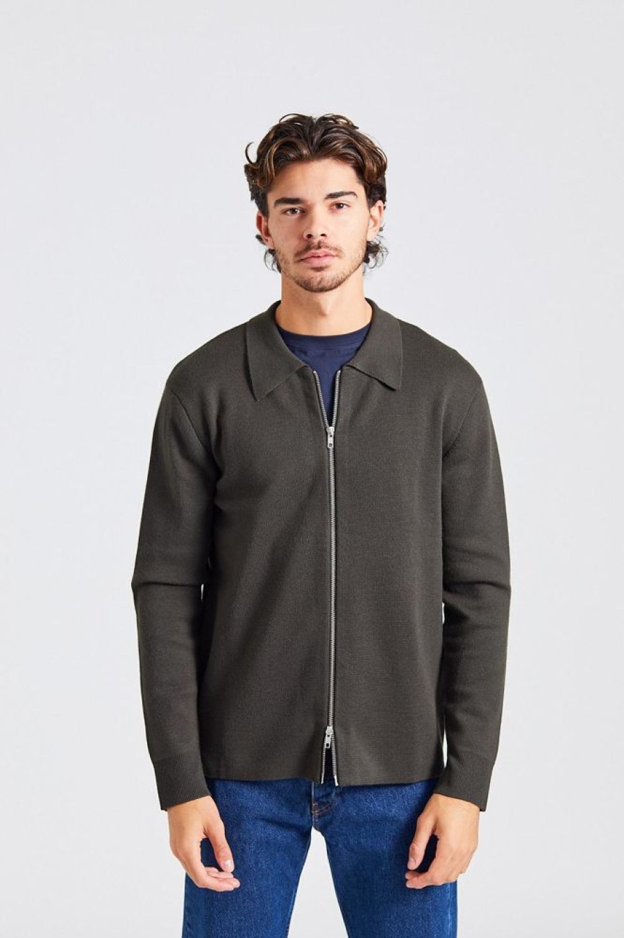 Herre NN07 Cardigans | Harald Full Zip Dark Army