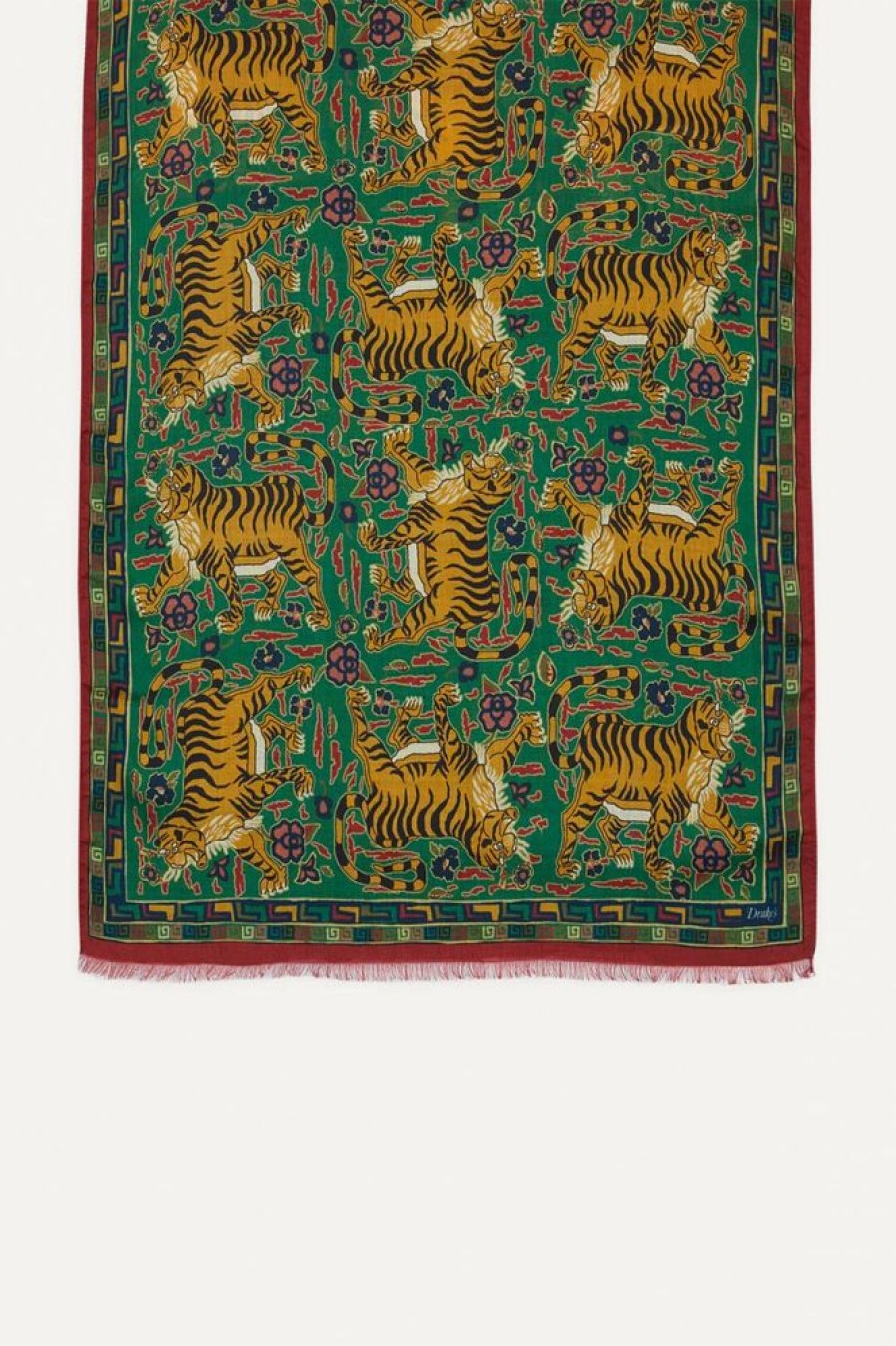 Herre Drakes Skjerf | Tiger Print Wool Silk Scarf Green