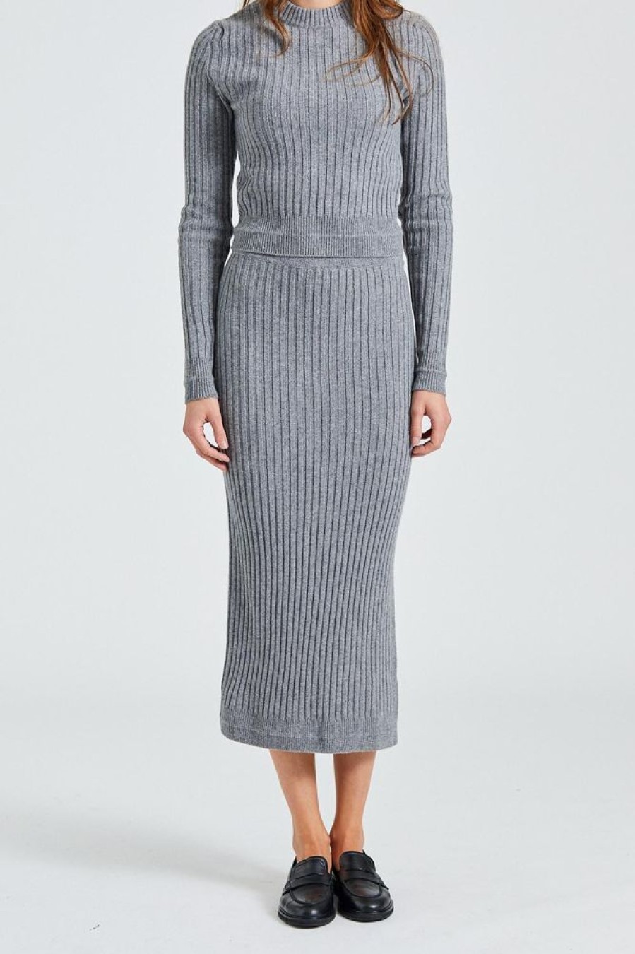 Dame Filippa K Skjort | Rib Knit Skirt Mid Grey Mel