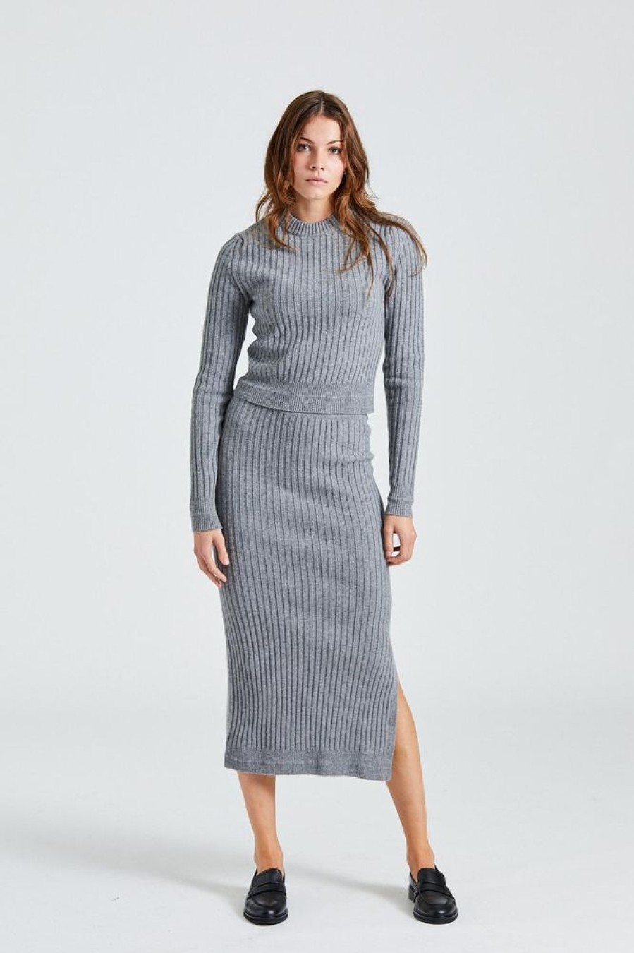 Dame Filippa K Skjort | Rib Knit Skirt Mid Grey Mel