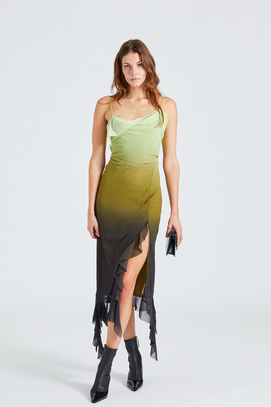 Dame Acne Studios Kjoler | Ruffle Strap Dress Green Fn-Wn-Dres001037