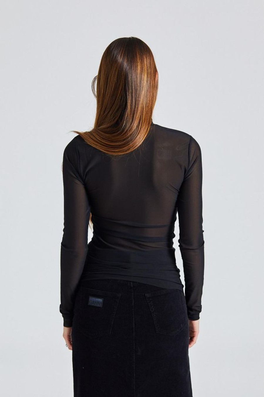 Dame Ganni Topper | Solid Mesh Long Sleeve Rollneck Black