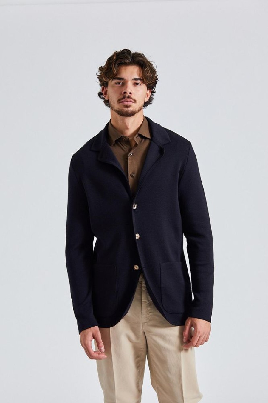 Herre Stenströms Blazere | Merino Wool Knitted Blazer Blue