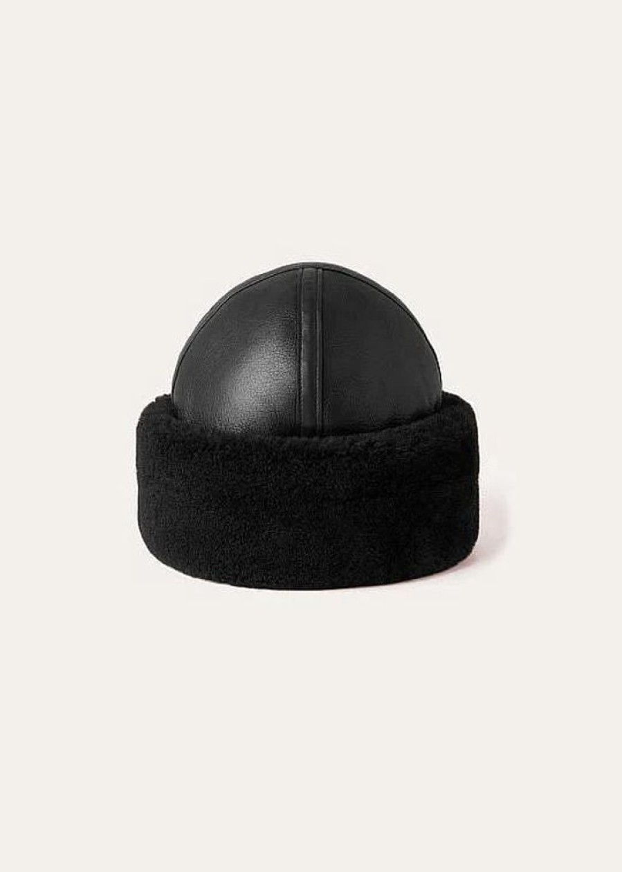 Dame Toteme Luer Og Panneband | Shearling Winter Hat Black