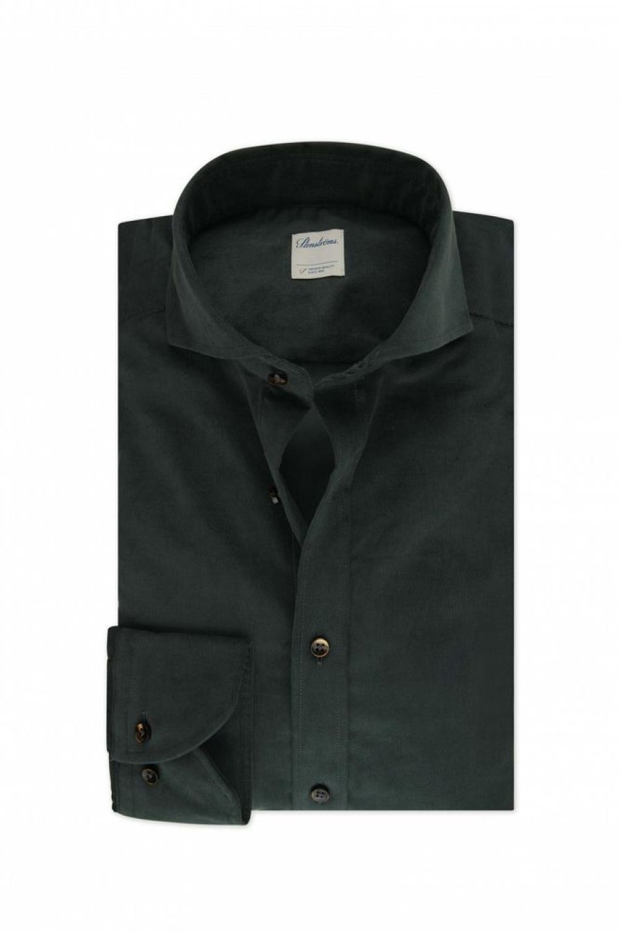 Herre Stenströms Skjorter | Slimline Micro Corduroy Shirt Dk Green