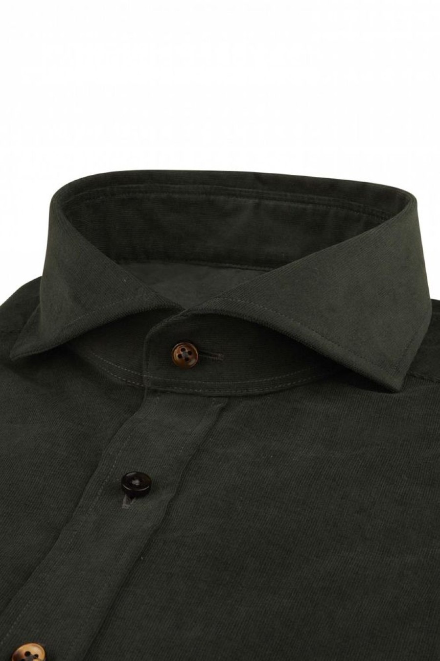 Herre Stenströms Skjorter | Slimline Micro Corduroy Shirt Dk Green