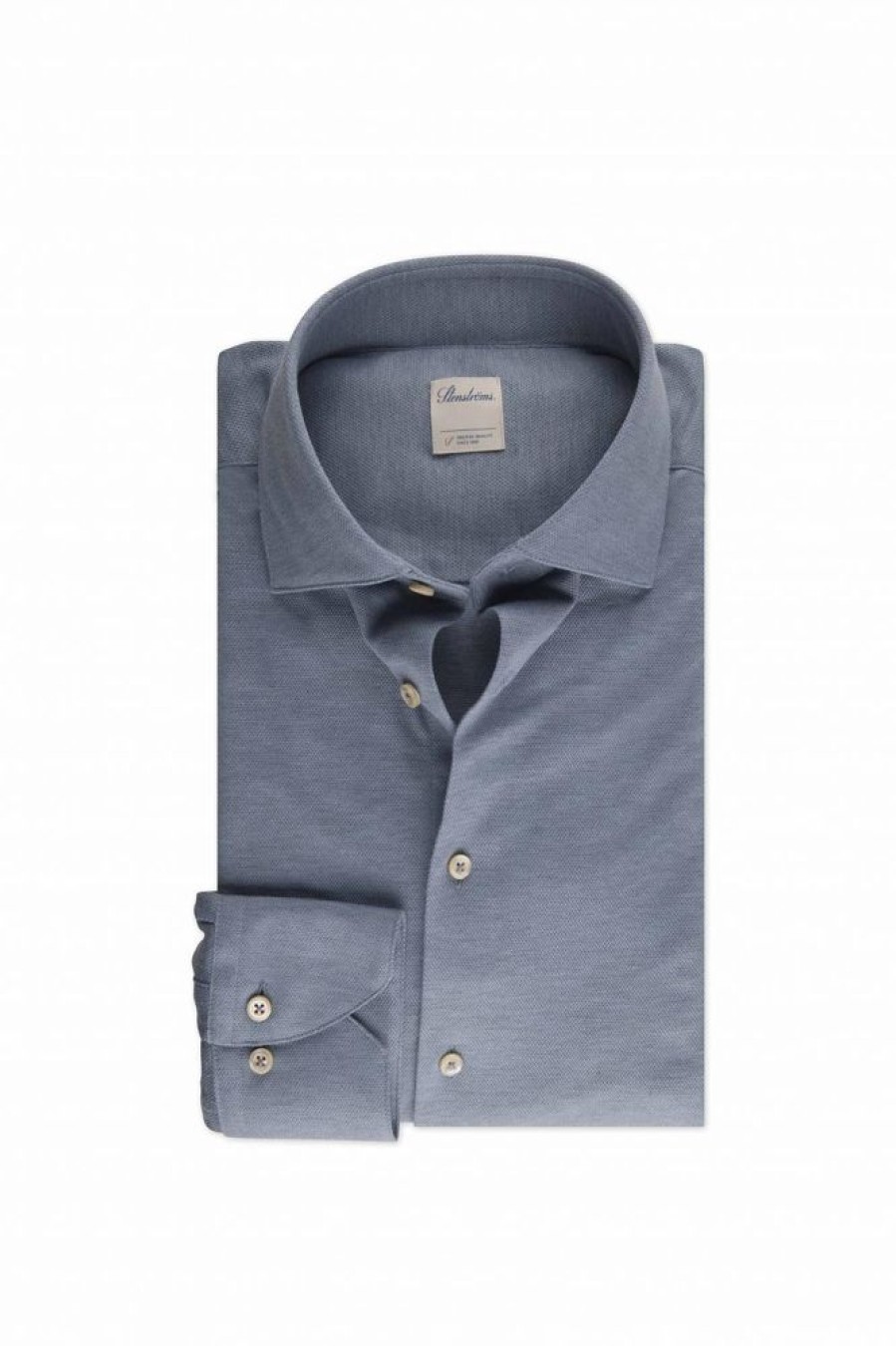 Herre Stenströms Skjorter | Slimline Jersey Structure Shirt Blue