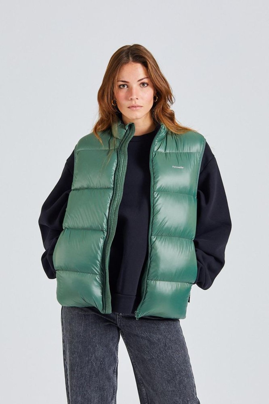 Dame Holzweiler Vester | Shiny Diff Down Vest Dk Green