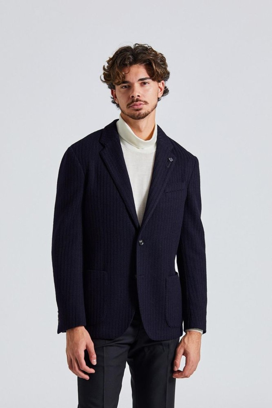 Herre LARDINI Blazere | Man Jacket Linknit Blue