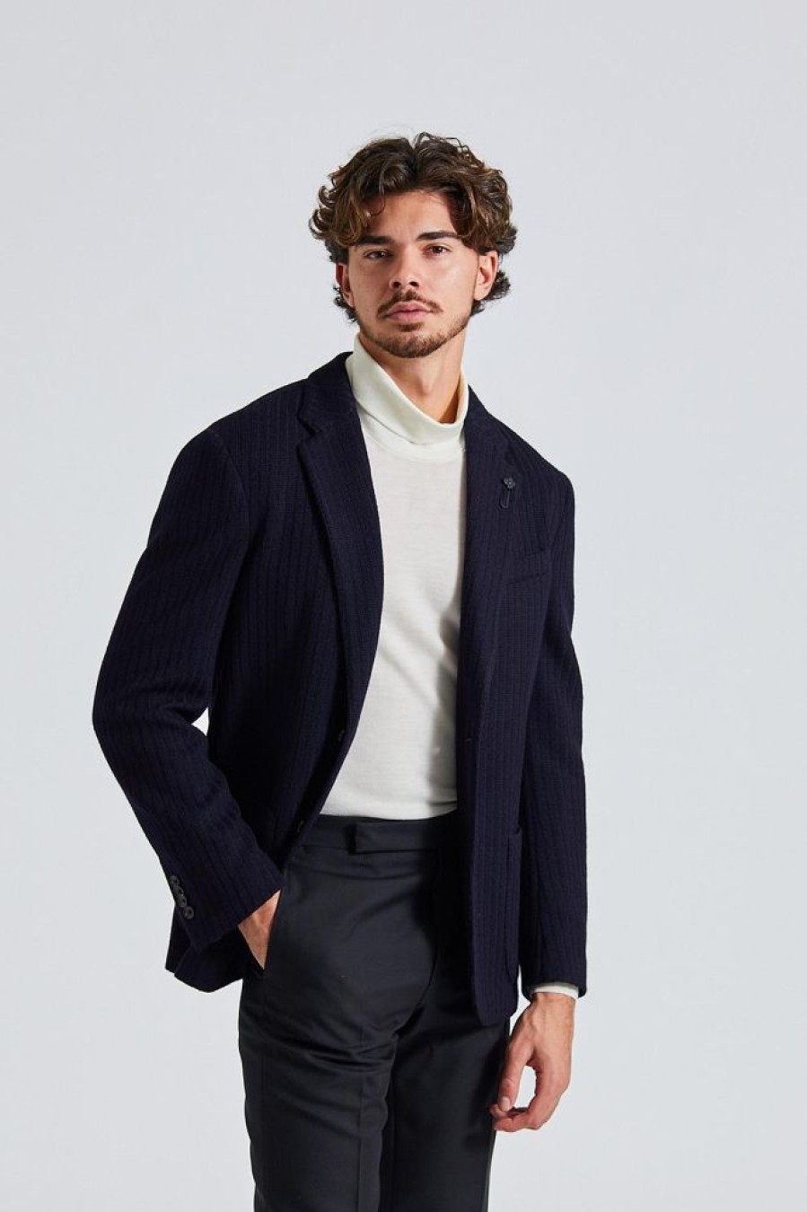 Herre LARDINI Blazere | Man Jacket Linknit Blue