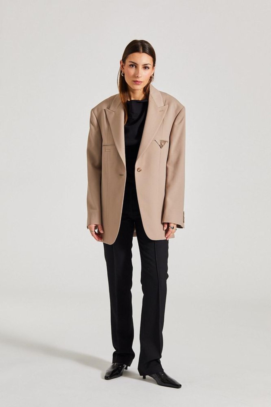 Dame Acne Studios Blazere | Single-Breasted Jacket Cold Beige Fn-Wn-Suit000538