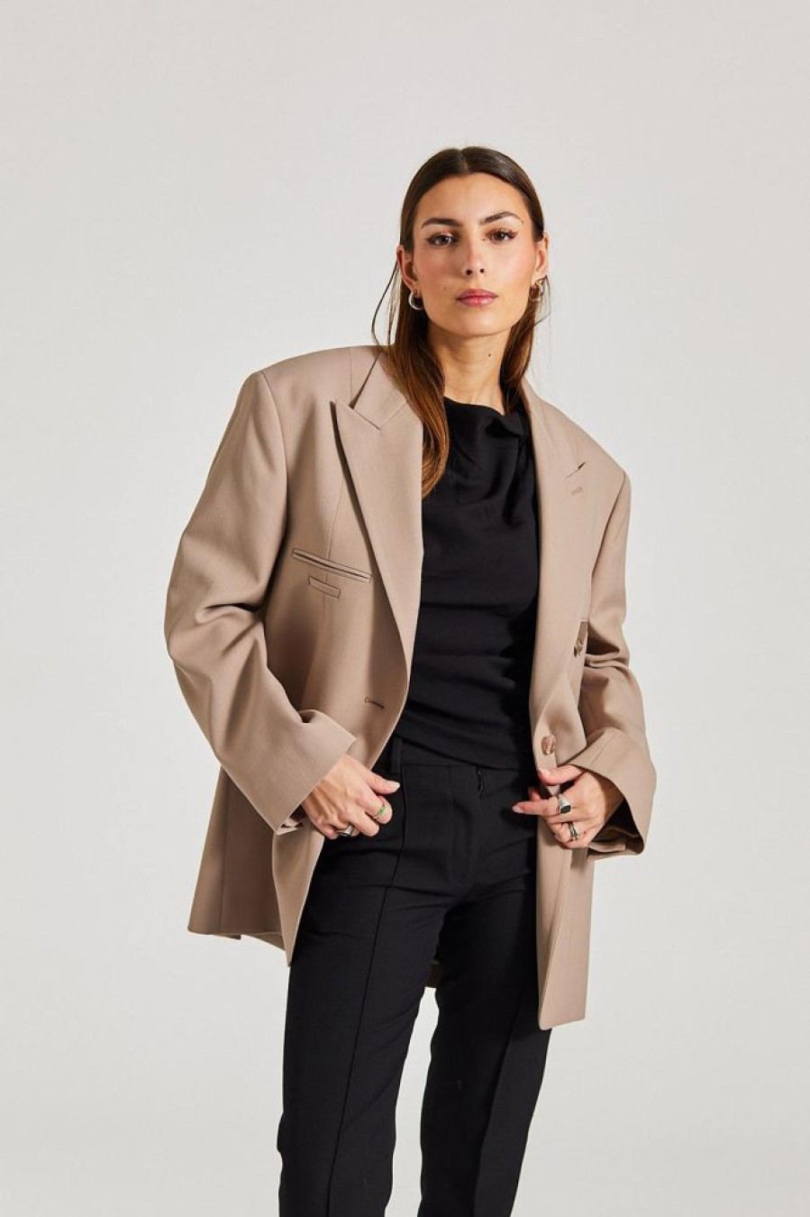 Dame Acne Studios Blazere | Single-Breasted Jacket Cold Beige Fn-Wn-Suit000538