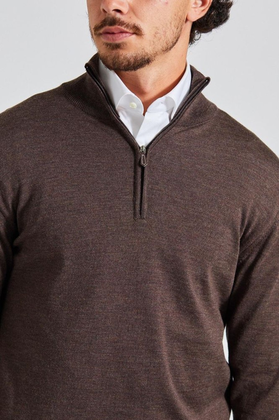 Herre Onesto Gensere | Merino Half-Zip Brown Mel